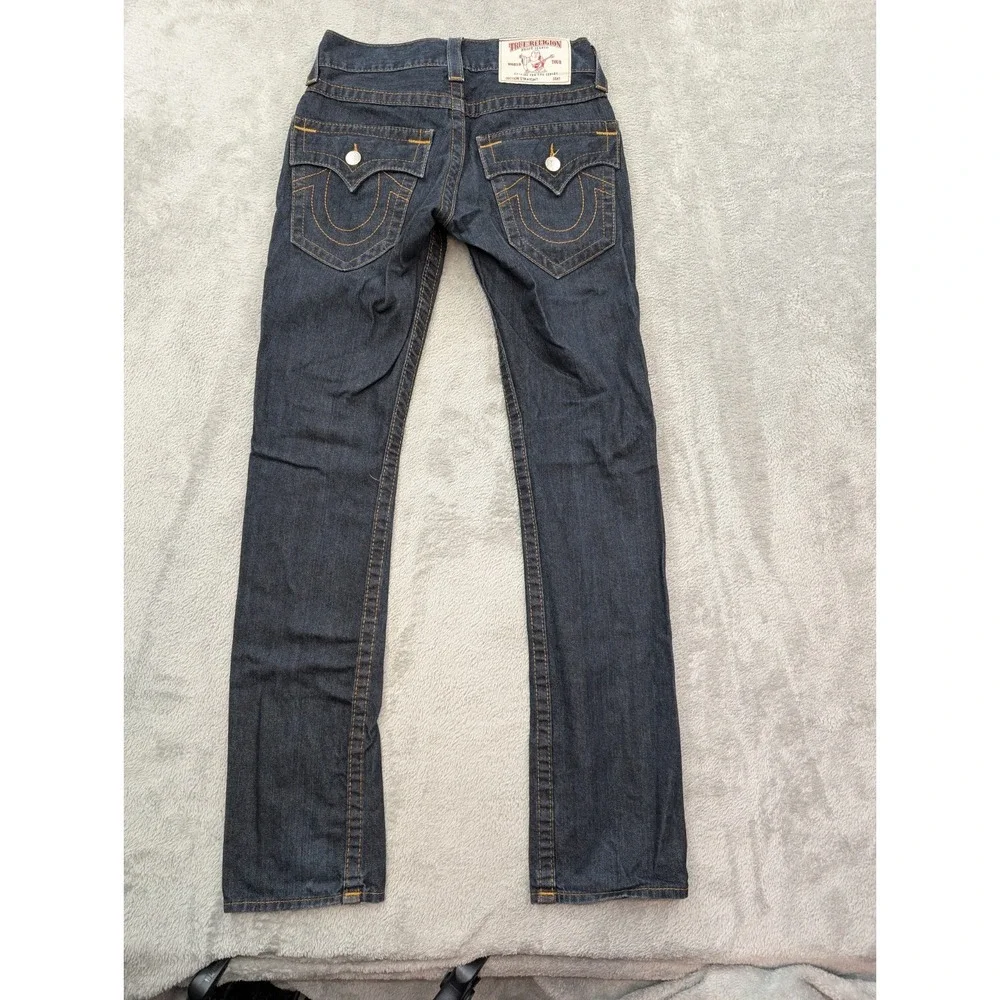 True Religion World Tour Dark Wash Blue Denim Straight Fit Low Rise Jeans